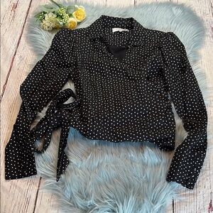 L’Academie The Elaine Black White Polka Dot Long Sleeve Wrap Top sz S